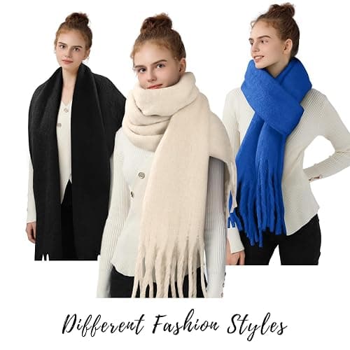 Women's Mohair Winter Scarf Pure Color, Warm Winter Scarf for Women and Men, Soft Luxurious Cashmere Feel Scarfs thumbnail 6