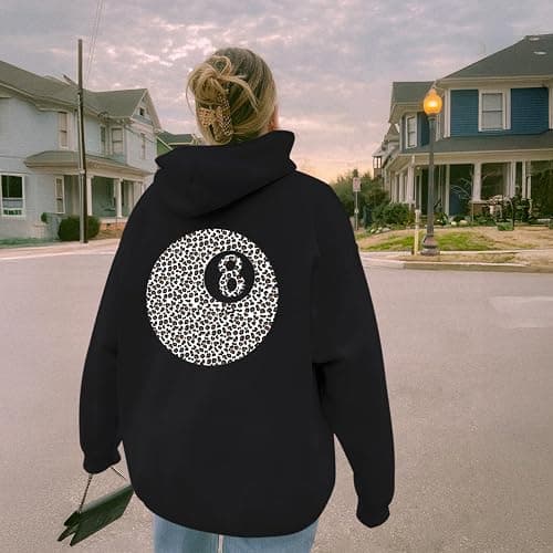 Weripoah 8 Ball Graphic Hoodie Leopard Print Sweatshirts Oversized Hoodies for Women Y2k Vintage Sweatshirt Trendy Pullover thumbnail 3