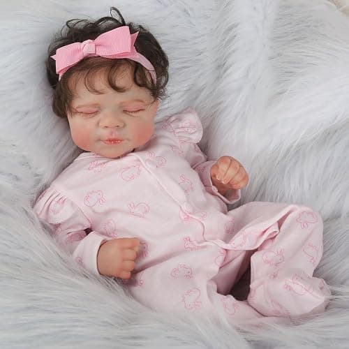 CARANOVO 2 Pcs Realistic Reborn Baby Doll Clothes for 16-18 Inch Dolls | Handmade Pink Bunny Jumpsuit + Headband, Soft Stretchy Safe, Clothing Set Accessories thumbnail 6