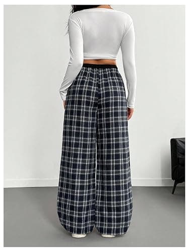 SOLY HUX Girl's Plaid Pants Elastic Waist Wide Leg Baggy Long Sweatpants Streetwear thumbnail 3