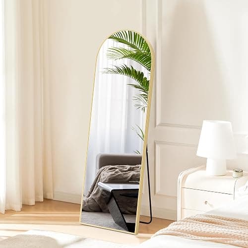 DUMOS Arched Full Length Mirror with Stand Floor Standing Aluminum Frame for Bedroom Body Hanging Leaning Modern Simple Home Decor Shatter-Proorf Nano Glass Wall Living Room Cloakroom Gold 59.1"x15.8" thumbnail 5