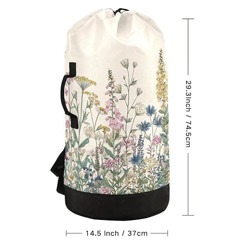 Flower Leaves Beige Laundry Bag Backpack Dirty Clothes Organizer With Strap and Handles Washable for College Travel Camp Dorm Essentials thumbnail 3