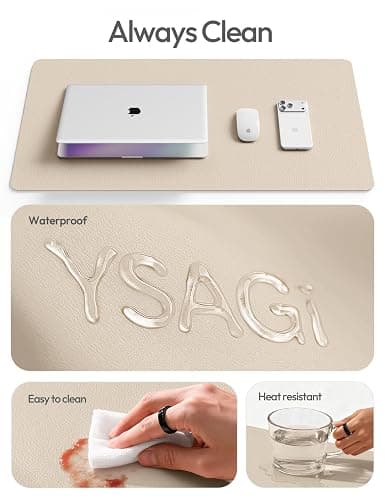 YSAGi Leather Desk Pad Protector, Large Mouse Pad, Non-Slip PU Leather Desk Blotter, Waterproof Writing Pad for Office and Home (31.5" x 15.8", Eggshell) thumbnail 7