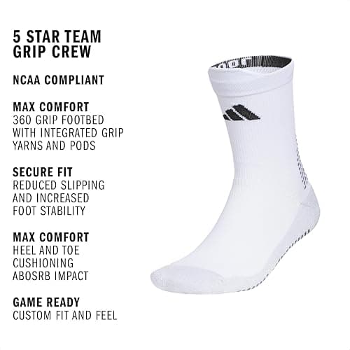 adidas 5-Star Grip Crew Sports Socks 1 Pair | Silicone Grip Pods, For Soccer Football & Basketball, Cushioned Impact Zones, Arch & Ankle Support, Game & Practice Ready thumbnail 3