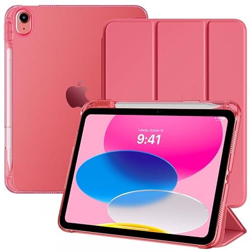 TiMOVO Case for iPad A16 11th Generation 2025 11 Inch/iPad 10th Generation 2022 10.9 Inch with Pencil Holder, Slim Stand Cover with Translucent Back, Support Touch ID, Auto Wake/Sleep, Watermelon Pink - Image 1