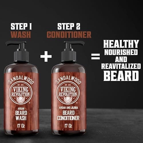 Viking Revolution Beard Wash Shampoo w/Argan & Jojoba Oils - Softens & Strengthens - Sandalwood Scent - 17 oz Shampoo thumbnail 6