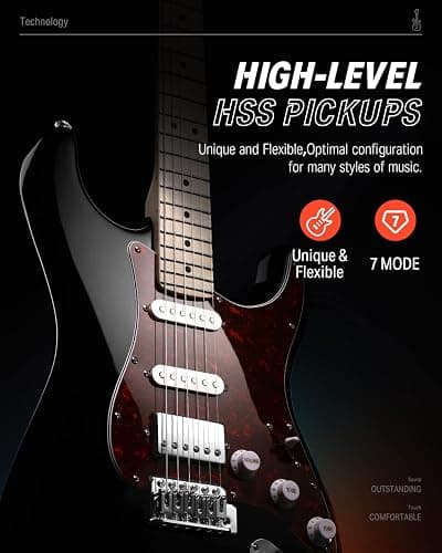 Donner DST-152B Electric Guitar Starter to Intermediate Kit, HSS Coil Split | Amp with Headphone Jack for Silent Practice, 39 Inch Complete Guitarra Electrica Bundle with Online Lesson, Black thumbnail 4