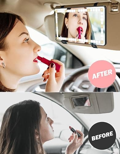 JOYTUTUS Car Sun Visor Vanity Mirror with Lights, 3 Light Modes & 60 LEDs, Rechargeable Dimmable Touch Control Travel Makeup Mirror for Truck SUV thumbnail 6