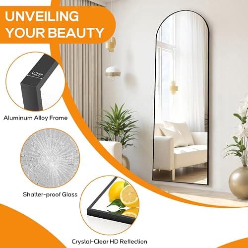 Arched Mirror Full Length, Upgraded 16"x59" Body Wall Mirrors with Shatter-Proof Glass, Floor Standing, Hanging or Leaning, Tall Arch Mirror with Stand Aluminum Alloy Frame for Bedroom Cloakroom thumbnail 6