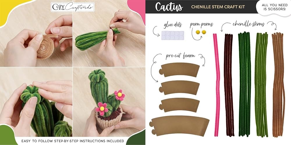 WeVeel Cozy Craftworks Chenille Stem Plant Craft Kit for Adults – Create 4 Botanical Designs (String of Pearls, Snake Plant, Cactus & Mushroom) – Relaxing DIY Arts & Crafts Kit with All Supplies thumbnail 4