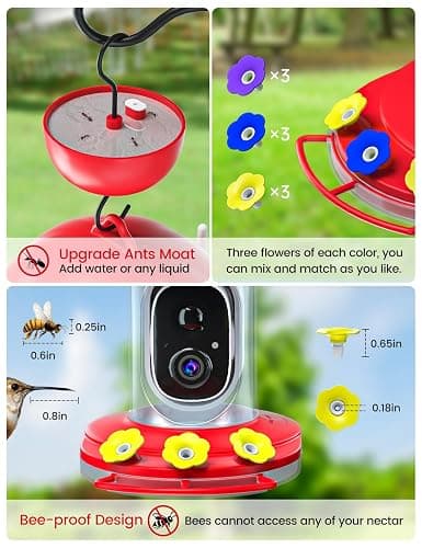 DOCOON Hummingbird Feeder with Camera Solar Powered, Hummingbird Feeders for Outdoors with 2K Bird Watching Camera, Ideal Gifts for Christmas, White Elephant Gifts thumbnail 6