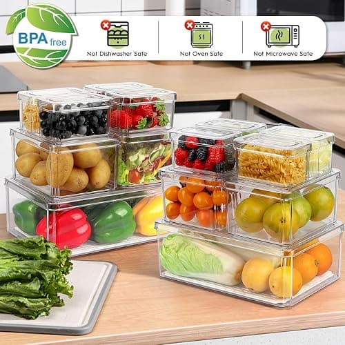 14 Pack Fridge Organizer, Stackable Refrigerator Organizer Bins with Lids PBA-Free, Clear Fridge Organizers and Storage for Kitchen, Countertops, Cabinets, Fridge, Drinks, Fruits, Vegetable, Cereals thumbnail 4