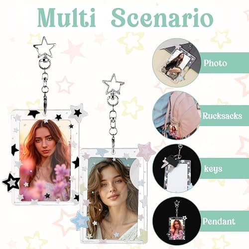 2Pcs Star Photocard Holder with Metal Chain Transparent Y2K Charm Holders Acrylic Cute Protective Photocards with Star Pendant for Idol Card Photo Album thumbnail 4