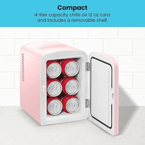Chefman - Iceman Mini Fridge, 4 Liter/6 Can, Portable, Provides Compact Storage For Skincare, Snacks, Beverages and More, Cooler and Warmer Personal Fridge, Home/Car/Bedroom, Pink thumbnail 5
