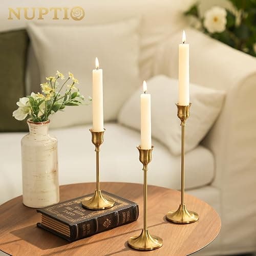 2 Sets(6 Pcs) Brass Gold Metal Taper Candle Holders Candlestick Holders, Vintage Modern Decorative Centerpiece Candlestick Holders for Table Mantel Wedding Housewarming Gift thumbnail 9