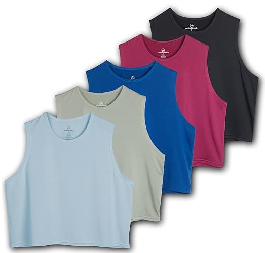 Real Essentials 5 Pack: Women's Dry Fit Crop Summer Tank Top - Gym Yoga Workout Sports Tee (Available in Plus Size) - Standard - XX-Large - Set 9 thumbnail 2