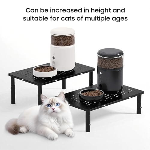 ‌Adjustable Automatic Cat Feeder Stand - Non-Slip Elevated Holder for Cats/Puppies, Fits Most Automatic Feeders & Water Dispensers, Black(Holder ONLY) thumbnail 2