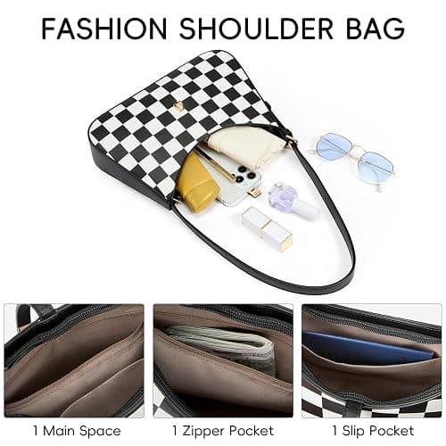 CLUCI Checkered Purses for Women, Shoulder Bag, Handbag Hobo Bags Vegan Leather Crossbody Purse with Adjustable Strap thumbnail 4