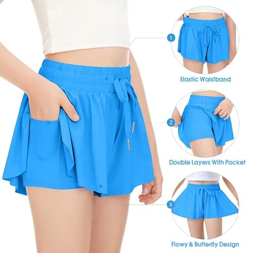 Girls Flowy Shorts Butterfly Shorts for Kids with Pocket 2-in-1 Athletic Shorts Running Shorts for Girls thumbnail 3