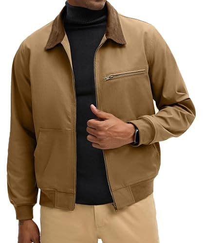 HOTake Men's Bomber Jacket Cotton Lightweight Casual Jacket with Corduroy Collar thumbnail 5