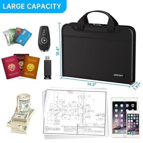 ENGPOW Accordion File Organizer, Fireproof Expanding File Folder with 13 Pockets Document Organizer with Handle & Labels, Portable Home Travel Safe Storage for Letter A4 Files and More, Black thumbnail 2