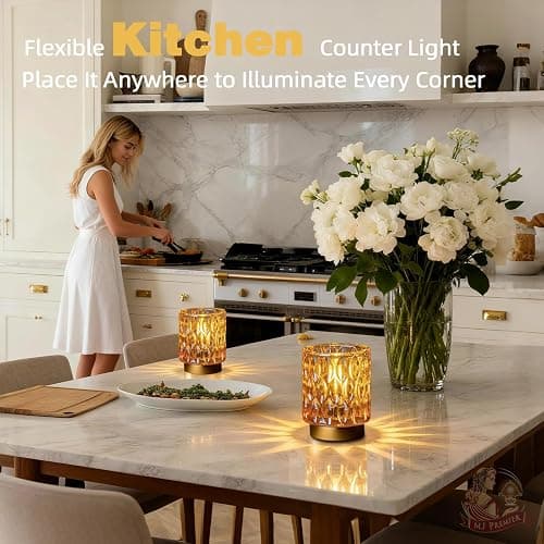 Battery Operated Table Lamps Timer, Mini Crystal Lamp for Area No Plug, Cordless Lamp with LED Bulb for Power Outage, Decorative Lamps for Tabletop/Corner/Entryway/Stairway/Bathroom/Fireplace(2*AMBER) thumbnail 4
