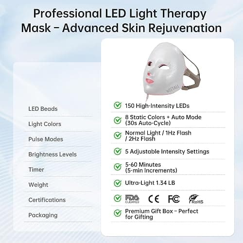 8-Color Red Light Therapy Mask: FDA-Cleared LED Facial Mask for Skin Care, Red Blue Light for Face, 150 LED Lights Beauty Care Device for Women Mom Wife at Home & Office, SP-FM-01 thumbnail 5