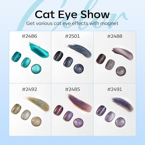 Modelones Cat Eye Gel Nail Polish Set, 6 Colors Christmas Winter Holographic 9D Glassy Cat Eye Glitter Gel Polish Set Black Blue Purple Green Nail Polish Kit with Magnet Soak Off LED Nail Art DIY Gift thumbnail 5