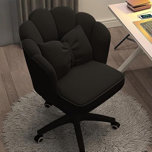 HDHNBA Vanity Chair with Wheels Velvet Petal Desk Chair Upholstered Tufted Home Office Chair for Women Girls, Height Adjustable Makeup Task Chair for Bedroom Living Room - Image 1