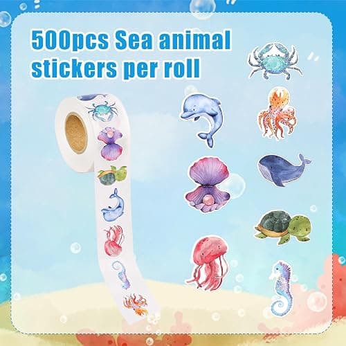 500pcs Ocean Animal Stickers Roll for Kids, Sea Animal Stickers Sea Creature Labels Fish Stickers Decals for Water Bottle Computer Craft Supplies Classroom Rewards Under The Sea Decorations thumbnail 4