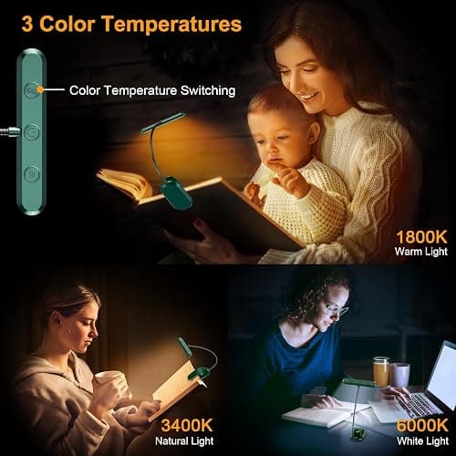 Gritin 19 LED Book Light, Reading Light Book Lamp for Reading at Night with Memory Function, 3 Eye-Protecting Modes& 5 Brightness Levels, Large Lamp Area, 360° Flexible for Reader-Dark Green thumbnail 3