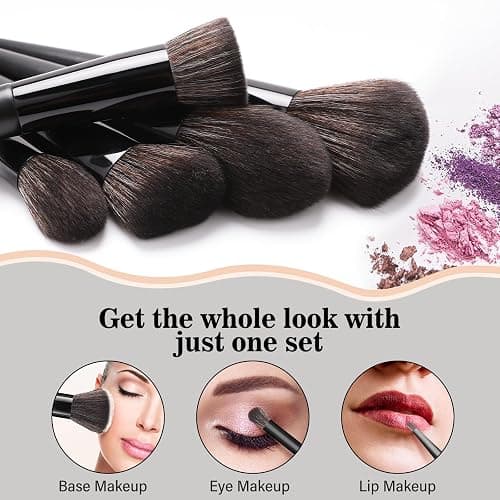 Professional Makeup Brush Set, LUXBRU 20PCs Makeup Brushes with Foundation Eyebrow Blending Concealer Blush Eyeshadow Contour Powder Brush, Make Up Brushes Kit with Travel Case & 2 Powder Puff-Black thumbnail 4