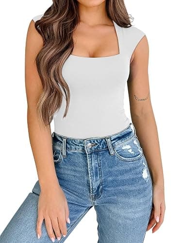 PINKMSTYLE Womens Basic Square Neck Tank Tops Double Lined Fitted Summer Tops Cute Sleeveless Shirts thumbnail 4