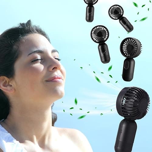 Rossesay 6 Pcs Mini Portable Fan Bulk Cute Handheld Lightweight Small Little Personal Hand Eyelash Fan 3 Speeds USB Rechargeable for Women Men Indoor Outdoor Makeup Travel (Black) thumbnail 2