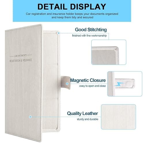 GNEGNI Car Registration and Insurance Holder, Premium PU Leather, 7-Pocket Vehicle Glove Box Car Organizer with Magnetic Closure for Driver License, Cards, 5.12" x 9.25 thumbnail 2