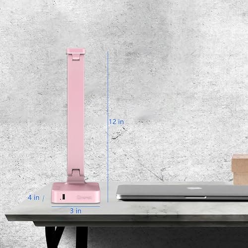 Drevet LED Desk Lamp, Desk Light with 1 USB Charging Port and 2 AC Power Outlet, 3 Lighting Modes, 3 Level Brightness,1H Timer, Touch Control, Eye-Caring Home Office Foldable Table Lamp (Pink) thumbnail 4