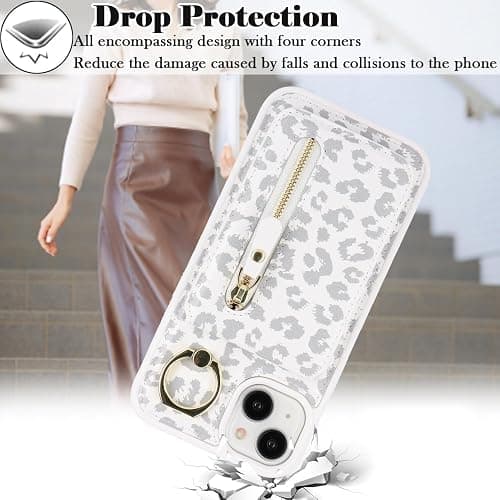DEYHU for iPhone 13 Mini Phone case with Card Holder with Compatible magsafe Magnetic, Key Chain PU Leather Flip Kickstand Detachable 2-in-1 Wallet case for Apple13Mini Women Men-White Leopard thumbnail 5