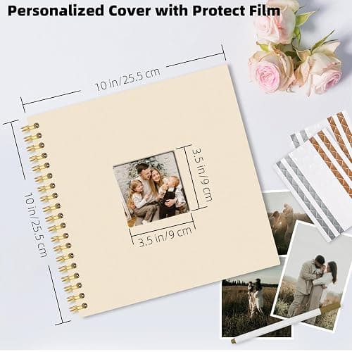Vienrose 8 x 8 Inch Scrapbook Album Gift Set, Linen Hardcover Photo Book with 40 White Pages, DIY Memory Book Kit with Accessories for Wedding, Baby Shower, Travel, Christmas (Beige, 20 Sheets) thumbnail 3