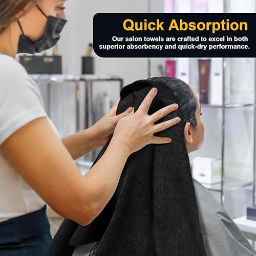 UNIMADE Salon Towels 48 Pack, Microfiber Barber Towel Bulk,(16x29 inches) Fast Drying Hair Towels Super Soft Black Hnad Towels for Gym, Salon, Bath, Spa Use and Home Hair Care(Not Bleach Proof) - 48 thumbnail 4