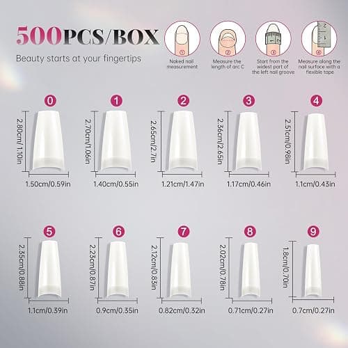 Krofaue 500PCS flexible gel French Half Cover Acrylic Nail Tips Manicure | 10 sizes, flexible, French style, crystal-clear, easy to trim, for salon and home DIY, includes box thumbnail 2