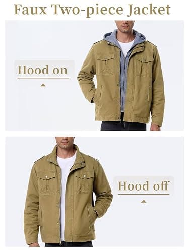 UIQUR Men’s Winter Military Casual Jacket with Removable Hood Sherpa Lined Cotton Fleece Cargo Coat for Fall and Work thumbnail 4