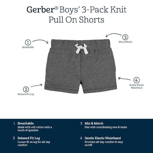 Gerber Baby Boys' 3-Pack Pull-on Knit Shorts thumbnail 7