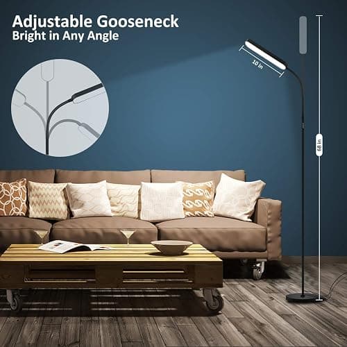 Wio-Mio Floor lamp, 15w/1000lm Bright LED Floor Lamp with Stepless Adjustable 3000K-6000K Colors and Dimmer, Remote and Touch Control, Adjustable Floor Lamp for Living Room thumbnail 5