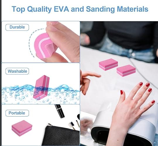 Nail Buffers (50 Pack), Mini Buffer Block Nail File for Acrylic Nails and Natural Nails, 100/180 Grit Nail Buffer Block Bulk Buffing Blocks for Nail Buff Professional Manicure File Blocks Set Pink - 50 Pcs Mini Pink/White thumbnail 3