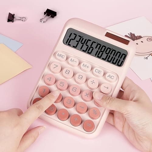DANRONG Mechanical Switch Calculator with Big Buttons, Calculators Desktop, 12 Digits, Solar Battery Power, Desk Calculator, Large LCD Display, Cute Pink Calculator for Teachers Students Basic Office thumbnail 6