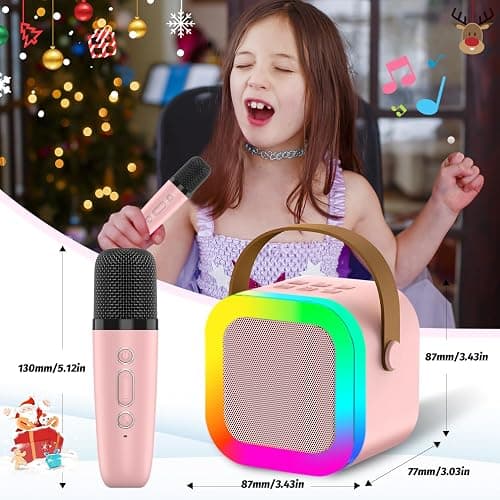 OUTUVAS Kids Karaoke Microphone Machine Toy, 4-12 Years Old Girls Christmas Birthday Gift for Girls, Karaoke Toys Gifts for Girls Ages 4, 5, 6, 7, 8, 9, 10, 12 +Year Old Birthday Party. (Pink) thumbnail 2