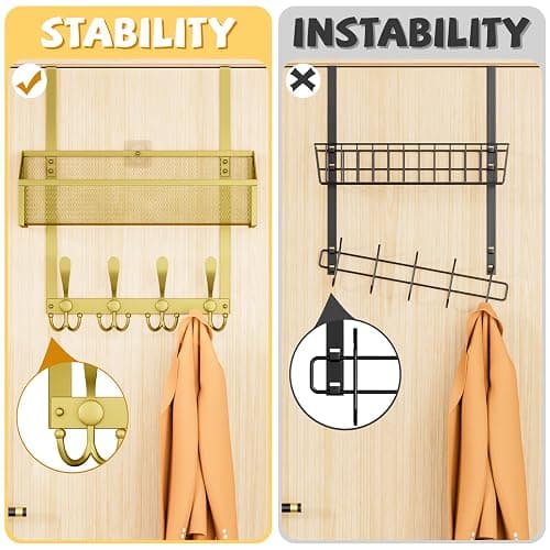Kaiferty Over The Door Hooks Organizer, Coat Rack Over The Door Storage Hanger Towel Rack, Back of Storage Organizer for Bathroom,Bedroom,Kitchen,Office(Gold 2-Tier) thumbnail 3