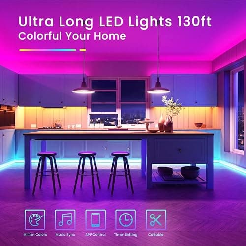 TJOY 130ft Bluetooth LED Strip Lights, RGB Color Changing, Music Sync, App Control, Indoor Usage, 5050 SMD, 2 Rolls, for Bedroom Kitchen TV Party (APP+Remote +Mic) thumbnail 2