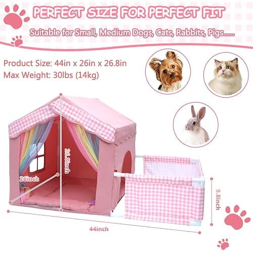 INRLKIT Princess Dog House Indoor, Cute Indoor Dog House for Small Dogs, DogTent Bed with Playpen, Small Pink Dog Canopy with Soft Cushion for Christams Gifts thumbnail 3