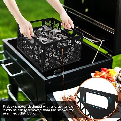 Foedo Charcoal Firebox Basket for Oklahoma Joe Offset Smoker, Grill Accessories for Long and Efficient Smoking, 12" x 12" x 7.5 "Fire Basket for Oklahoma Joes Highland (Only 4 Screws) (black) thumbnail 8